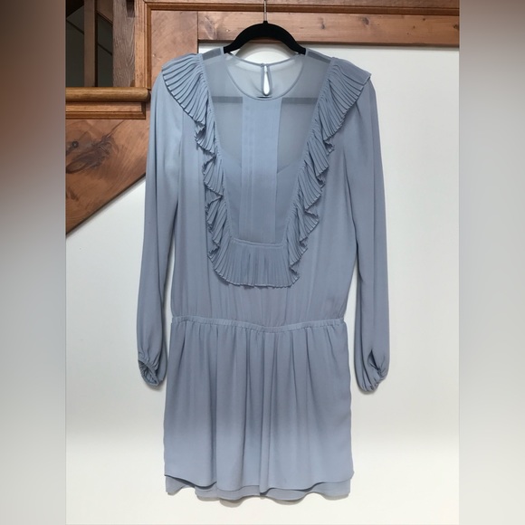 Excellent Condition Bcbg MAXAZRIA Mini Baby Blue DRESS XS Ruffle Drop Waist - Picture 1 of 9